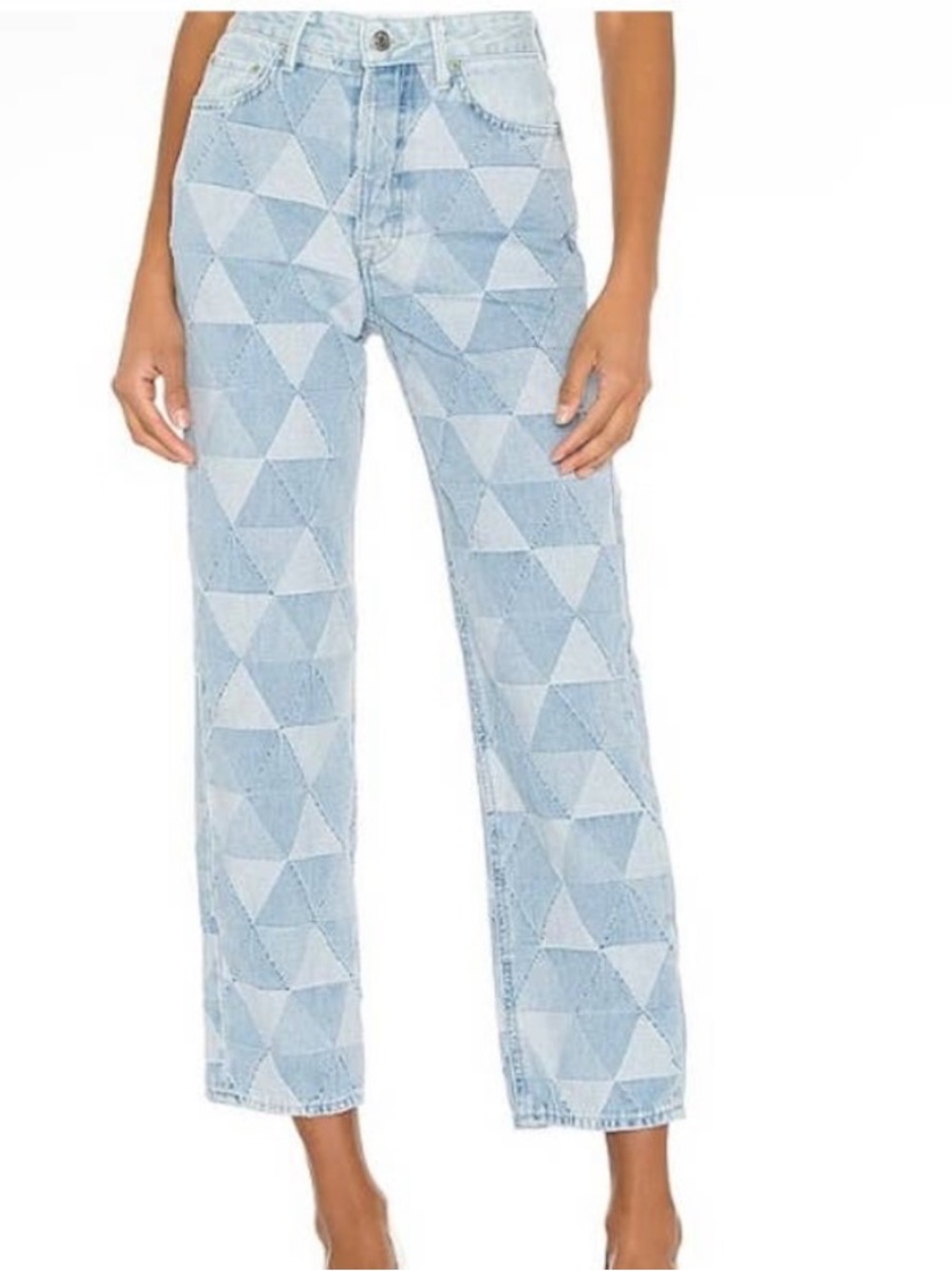 GRLFRND Light Blue Geometric quilted Patchwork jeans